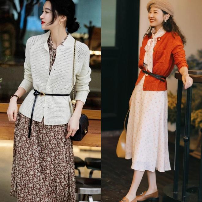 今秋爆火的“奶奶衫+过膝裙”显高显瘦还显温柔谁穿谁高级